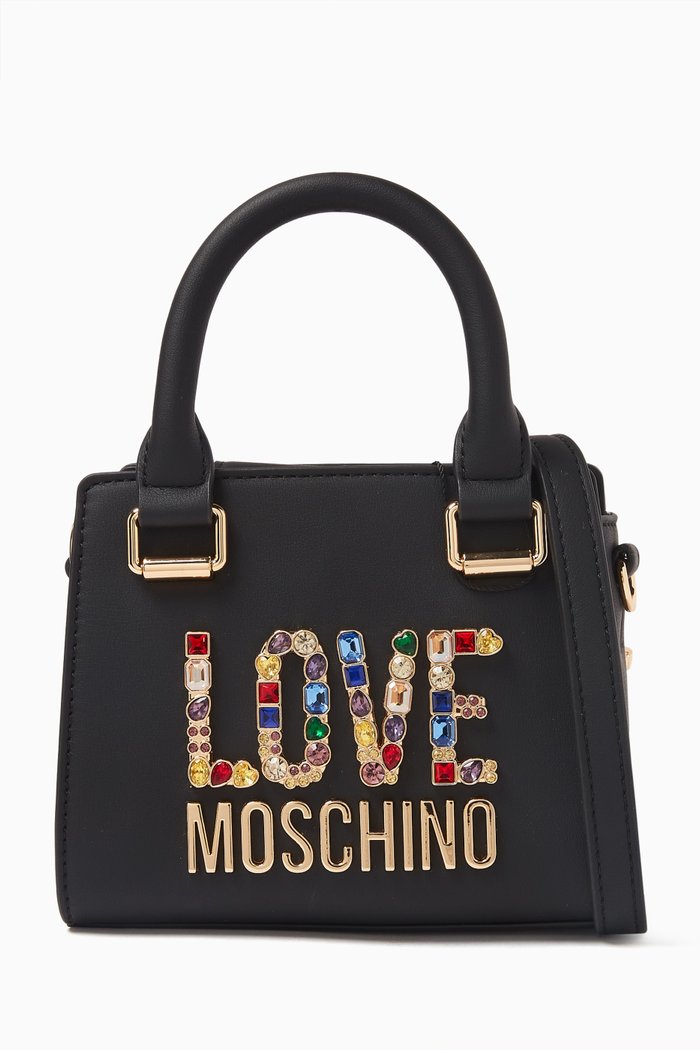 

Logo Top Handle Bag in Faux Leather, Black