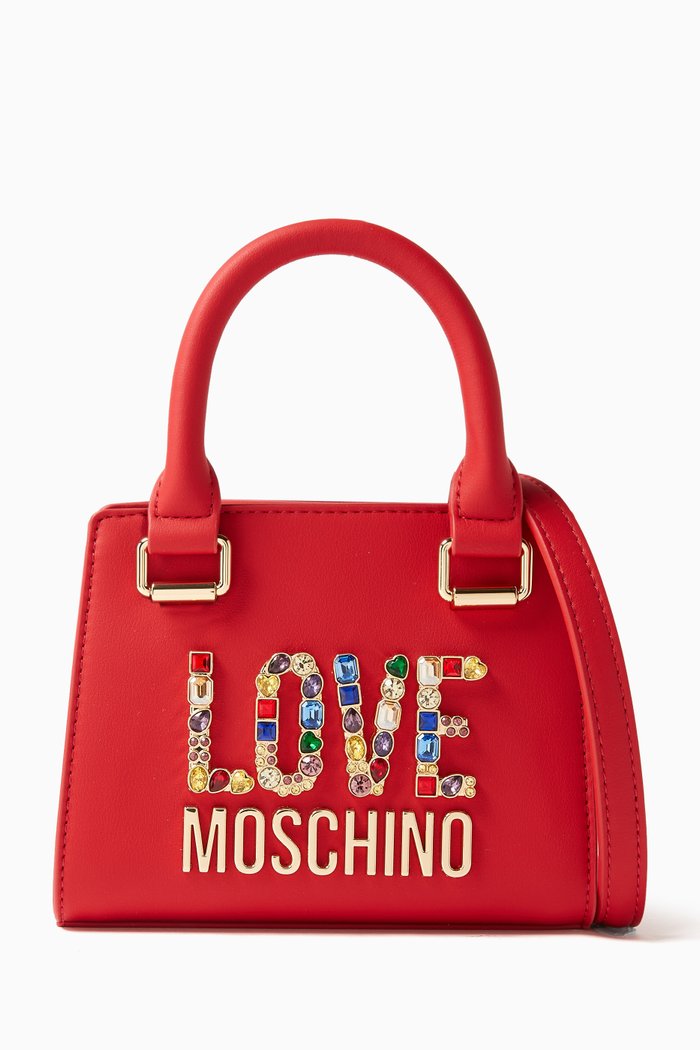 

Logo Top Handle Bag in Faux Leather, Red