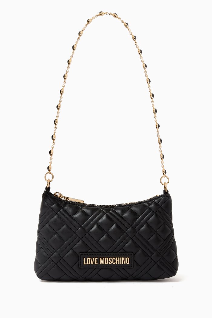 

Small Smart Daily Shoulder Bag in Quilted Faux Leather, Black