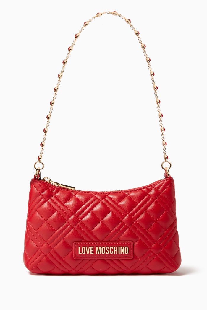 

Small Smart Daily Shoulder Bag in Quilted Faux Leather, Red