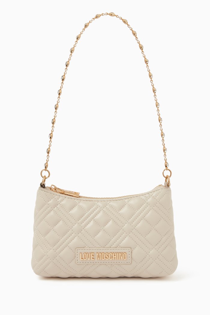 

Small Smart Daily Shoulder Bag in Quilted Faux Leather, White