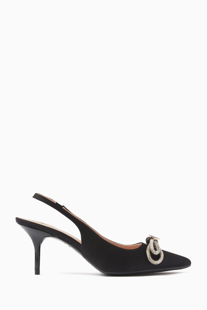 

Embellished Double-bow Slingback 55 Pumps in Leather, Black