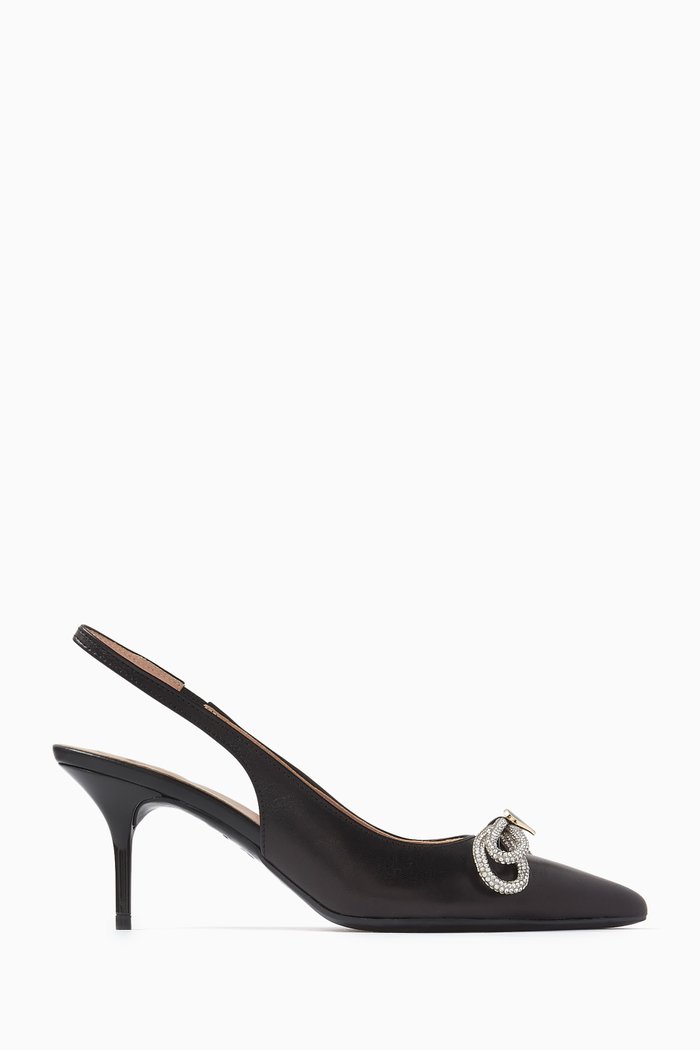 

Embellished Double-bow Slingback 55 Pumps in Leather, Black