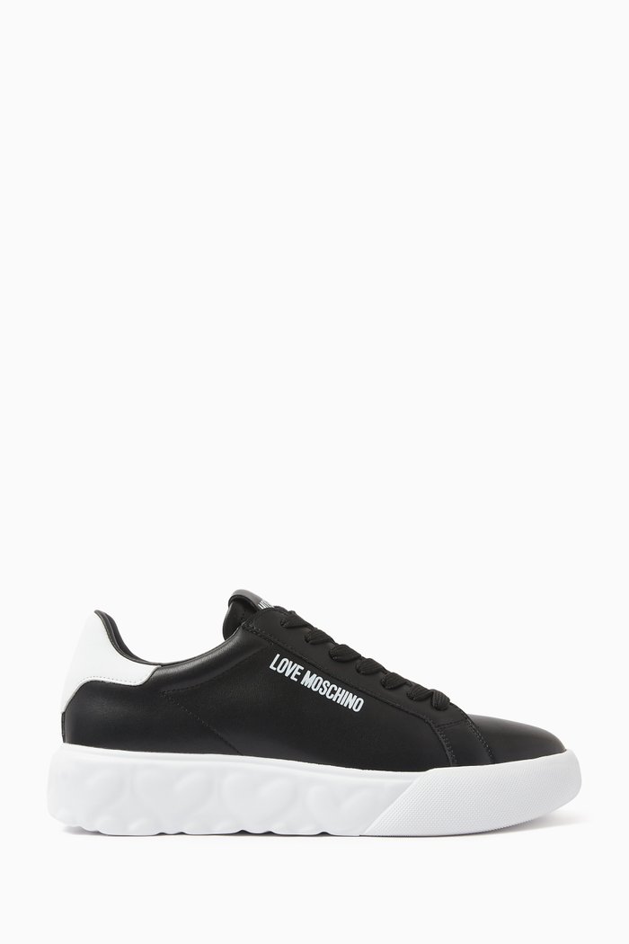 

Logo Low-top Sneakers in Smooth Leather, Black
