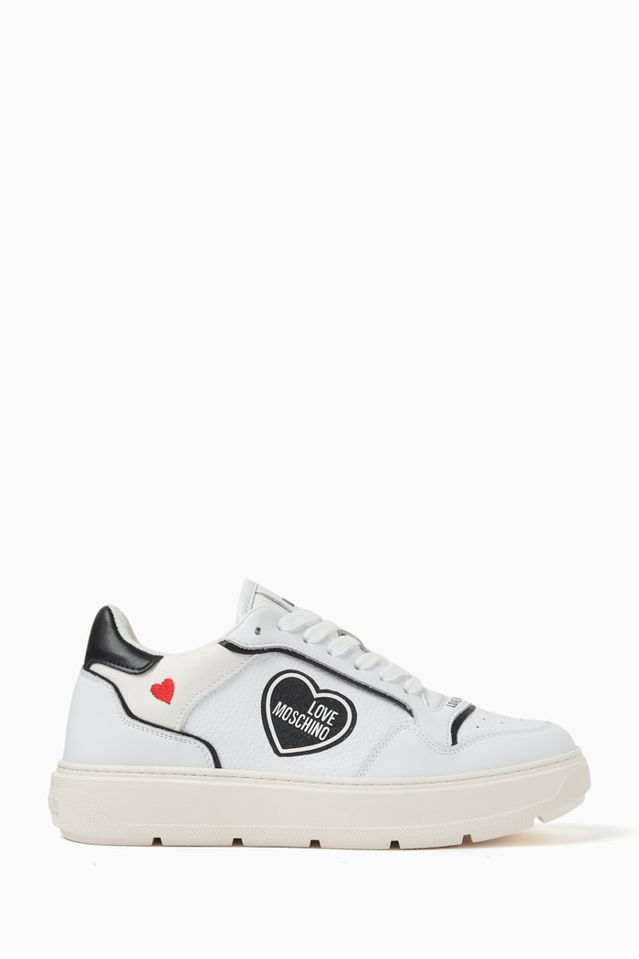 

Low Top Heart Sneakers in Faux Leather, Black