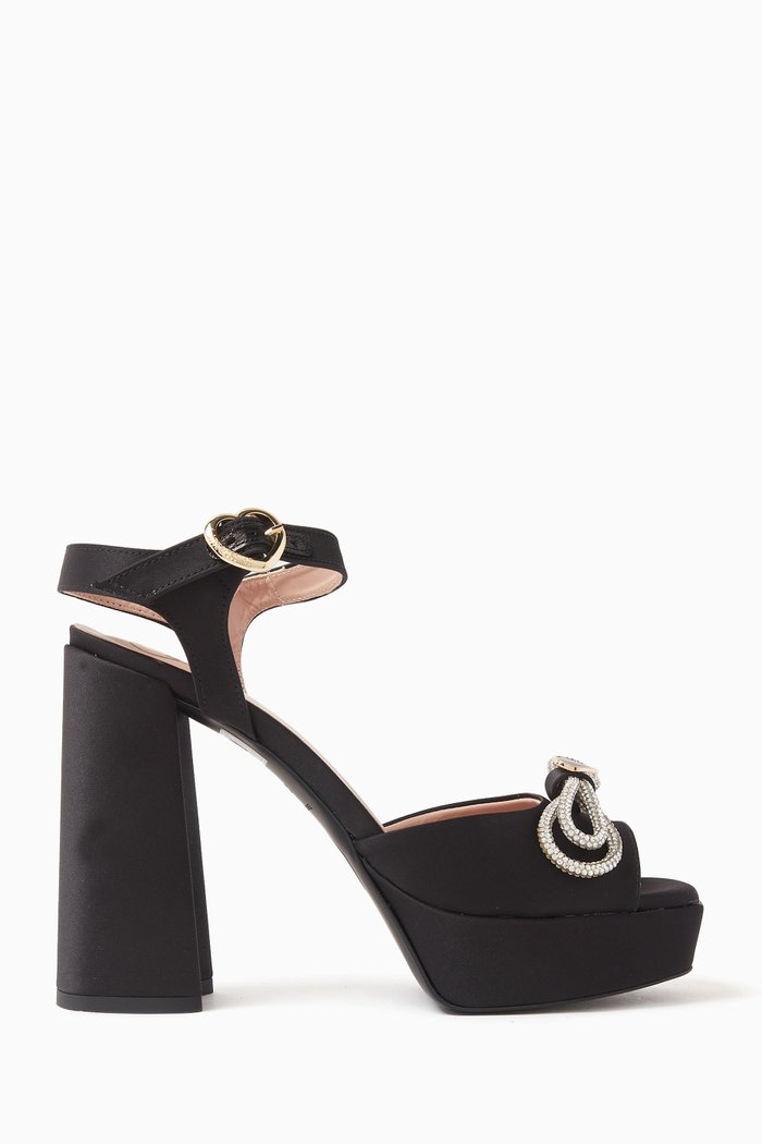 

Crystal Double Bow Platform 120 Sandals in Satin, Black