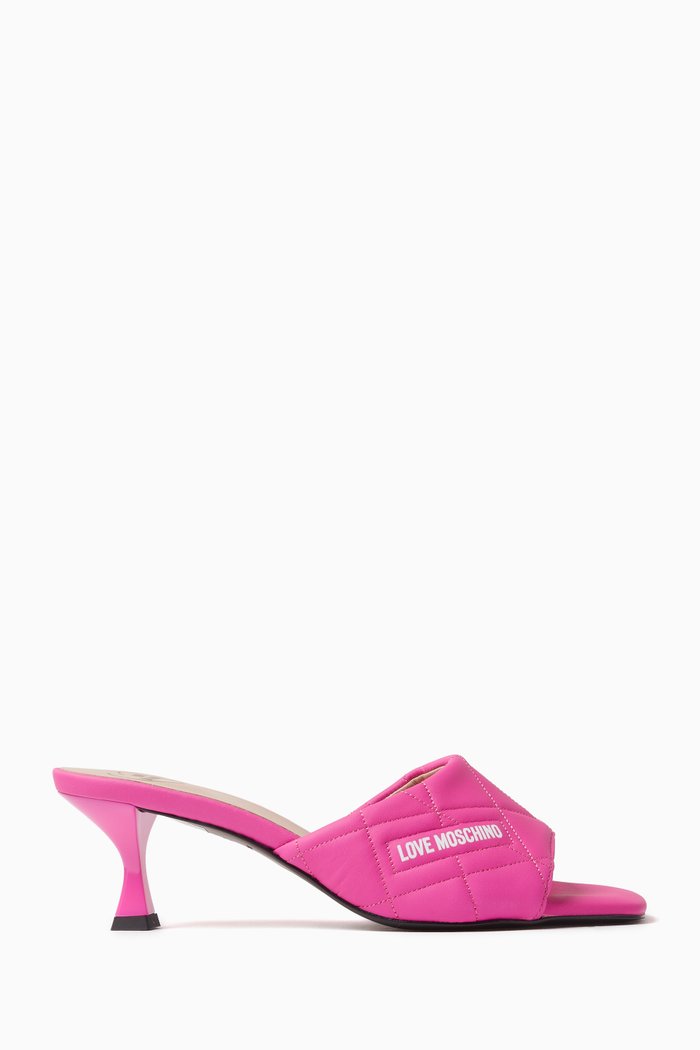 Logo Slip-on 55 Mules in Leather, Pink