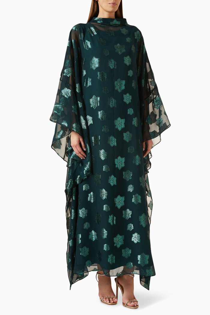 

Glitter Leaf High Neck Kaftan, Green