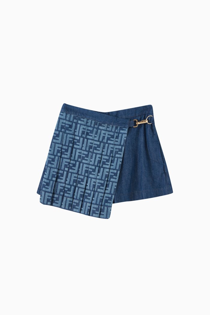 

FF Logo Pleated Skort in Chambray, Blue