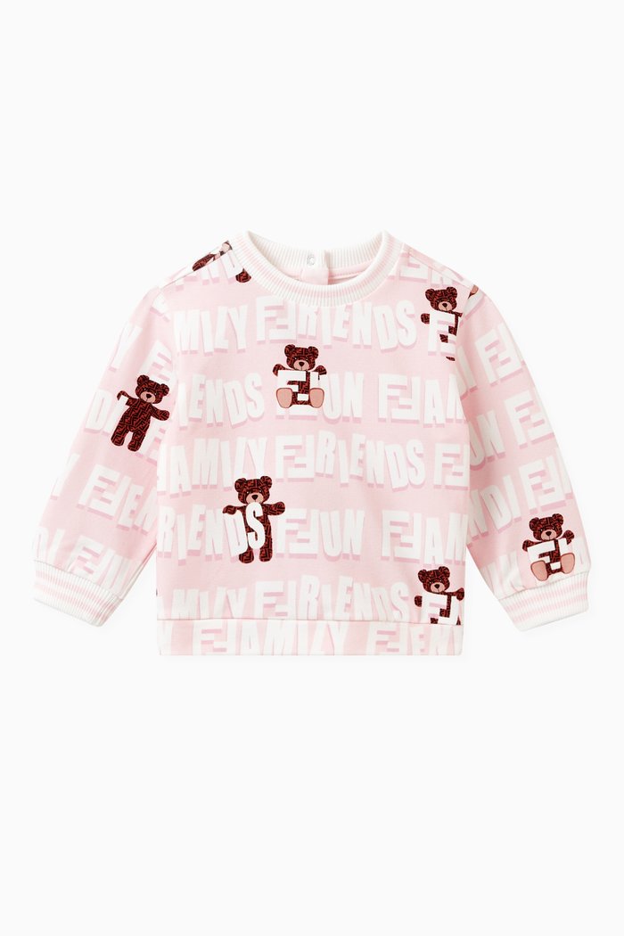 

All-over Teddy Print Sweatshirt in Cotton, Pink