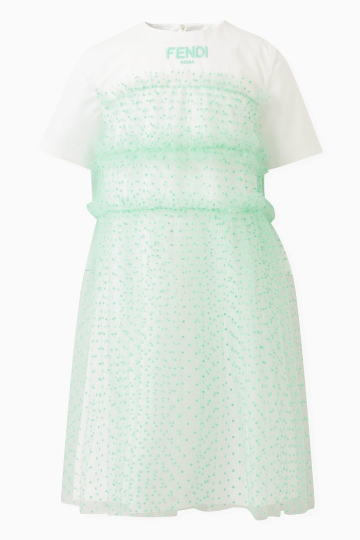 

Ruffled T-shirt Dress in Cotton-jersey & Tulle, Blue