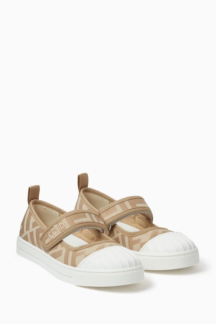 

FF Monogram Ballerinas in Cotton, Neutral