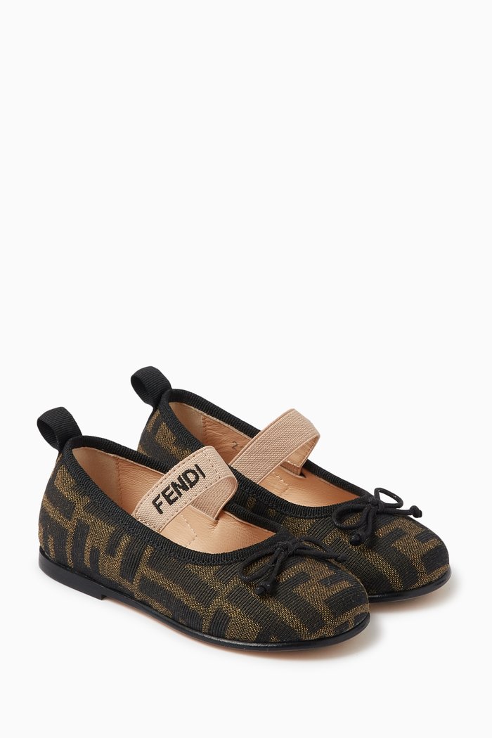 

FF Monogram Ballerinas in Cotton, Brown