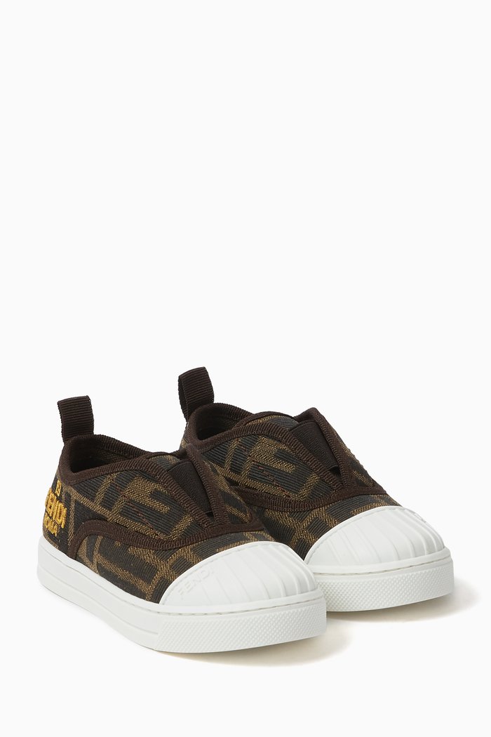 

FF Monogram Sneakers in Cotton, Brown
