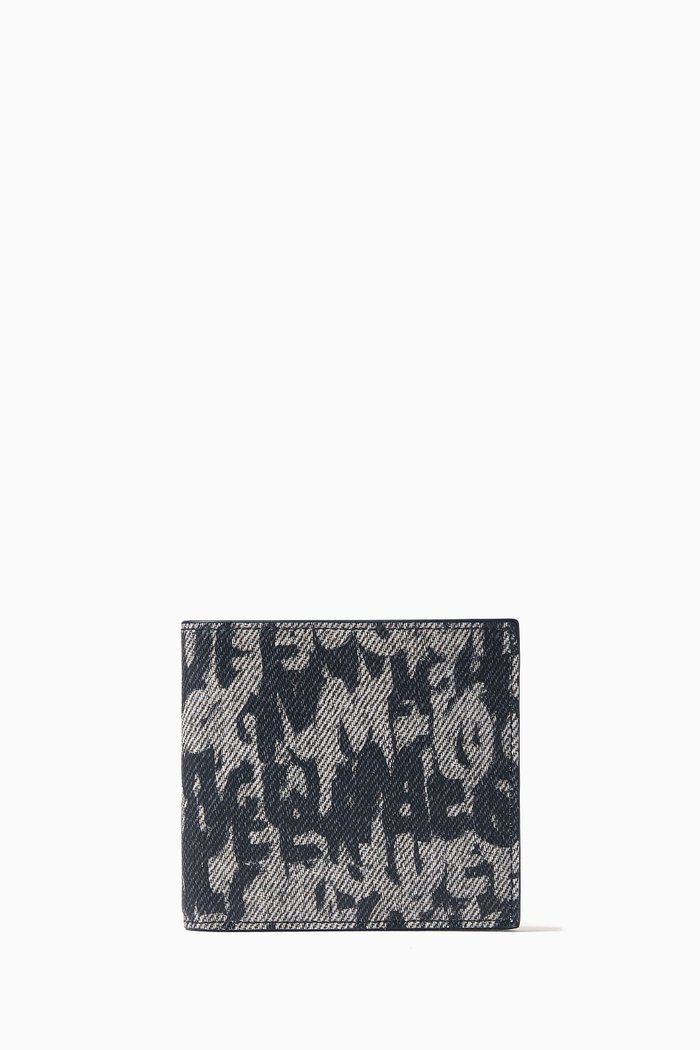

Graffiti Billfold Wallet in Denim and Leather, Blue