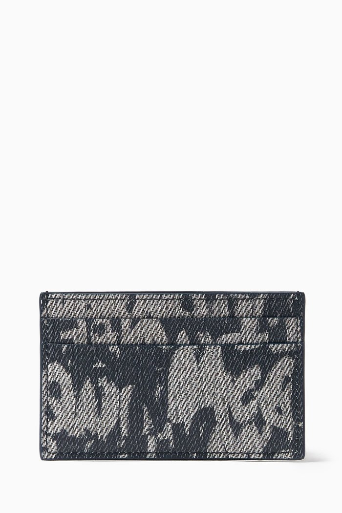 

Graffiti Card Holder in Leather and Denim, Blue
