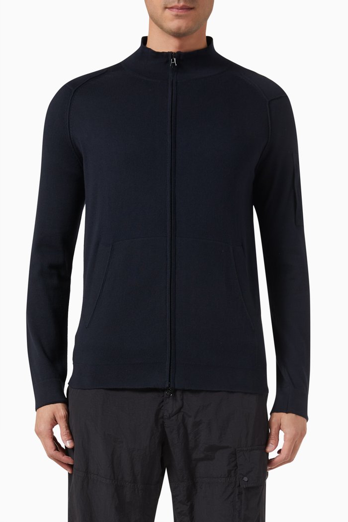 

Sea Island Zipped Sweater in Cotton-knit, Blue