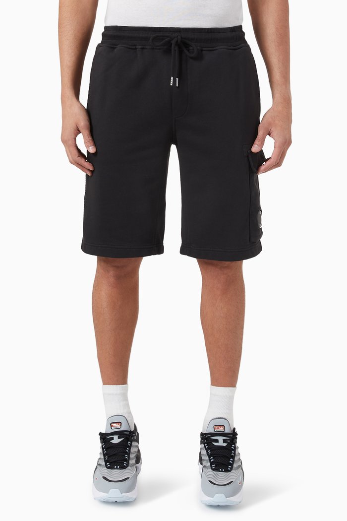 

Diagonal Cargo Shorts in Cotton-fleece, Black