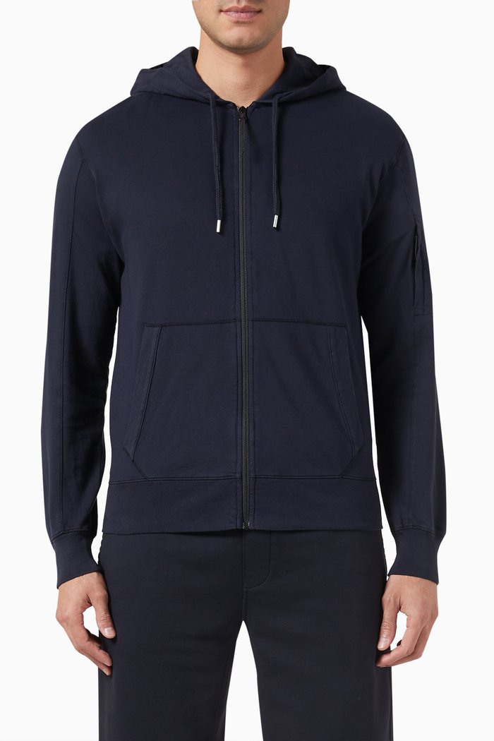 

Zipped Hoodie in Cotton-fleece, Blue