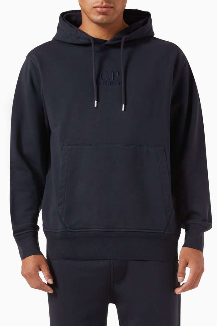 

Logo Hoodie in Cotton Diagonal Fleece, Blue