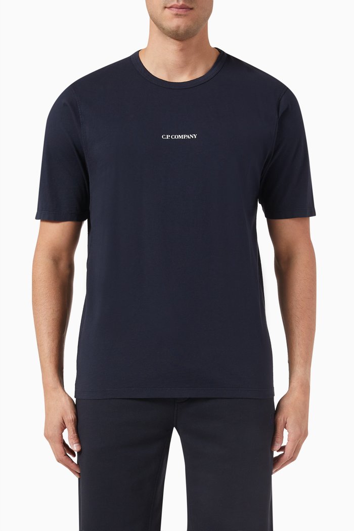 

24/1 Garment Dyed Logo T-shirt in Cotton-jersey, Blue