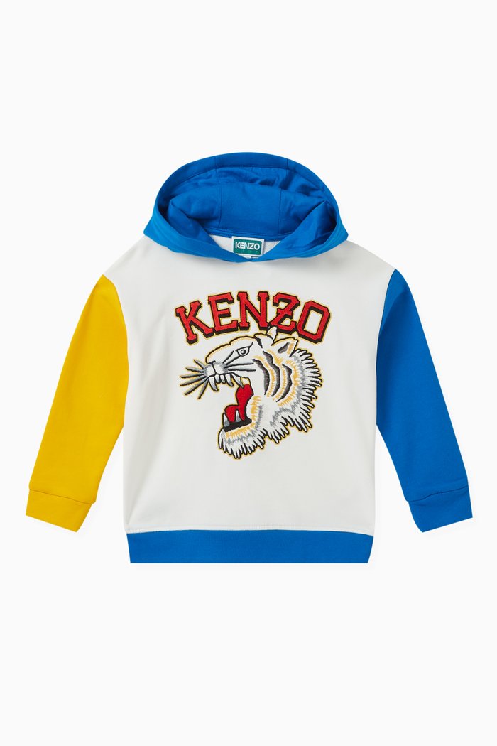 

Tiger Logo Hoodie in Cotton Fleece, White