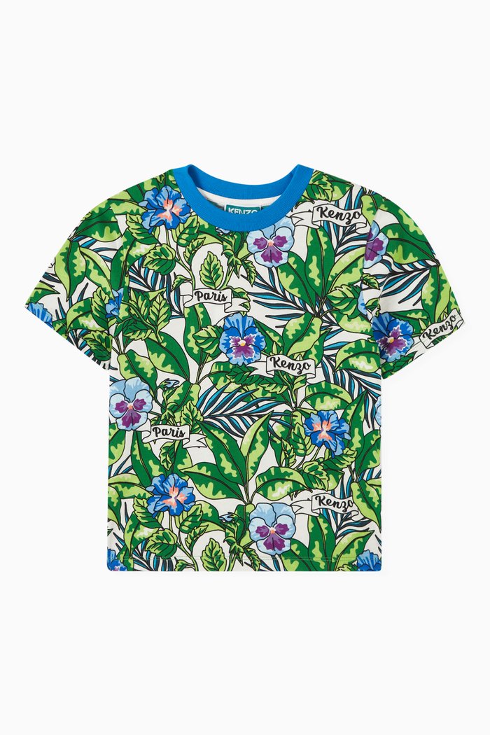 

Floral-print T-shirt in Cotton, Green