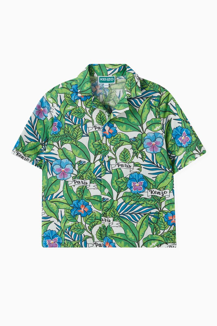 

Floral Print Shirt in Cotton Poplin, Green