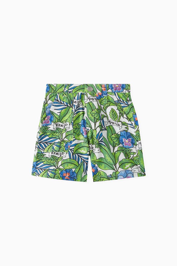 

Floral Print Shorts in Cotton Poplin, Green
