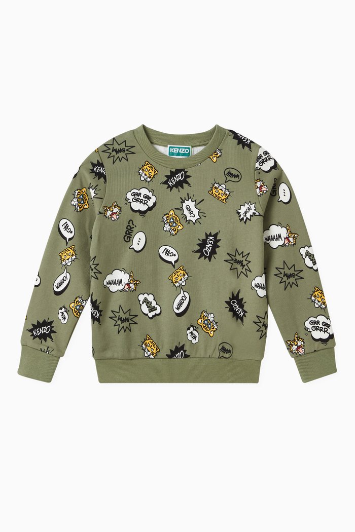 

Graphic Logo-print Sweatshirt in Cotton Fleece, Green