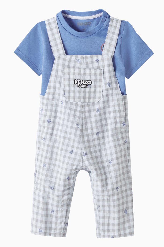 

Checked Overalls & T-shirt Gift Set in Cotton, Blue