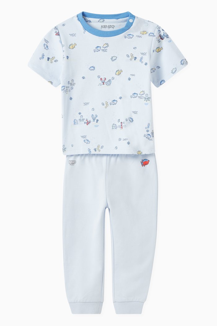

2-piece Graphic-print Set in Cotton, Blue