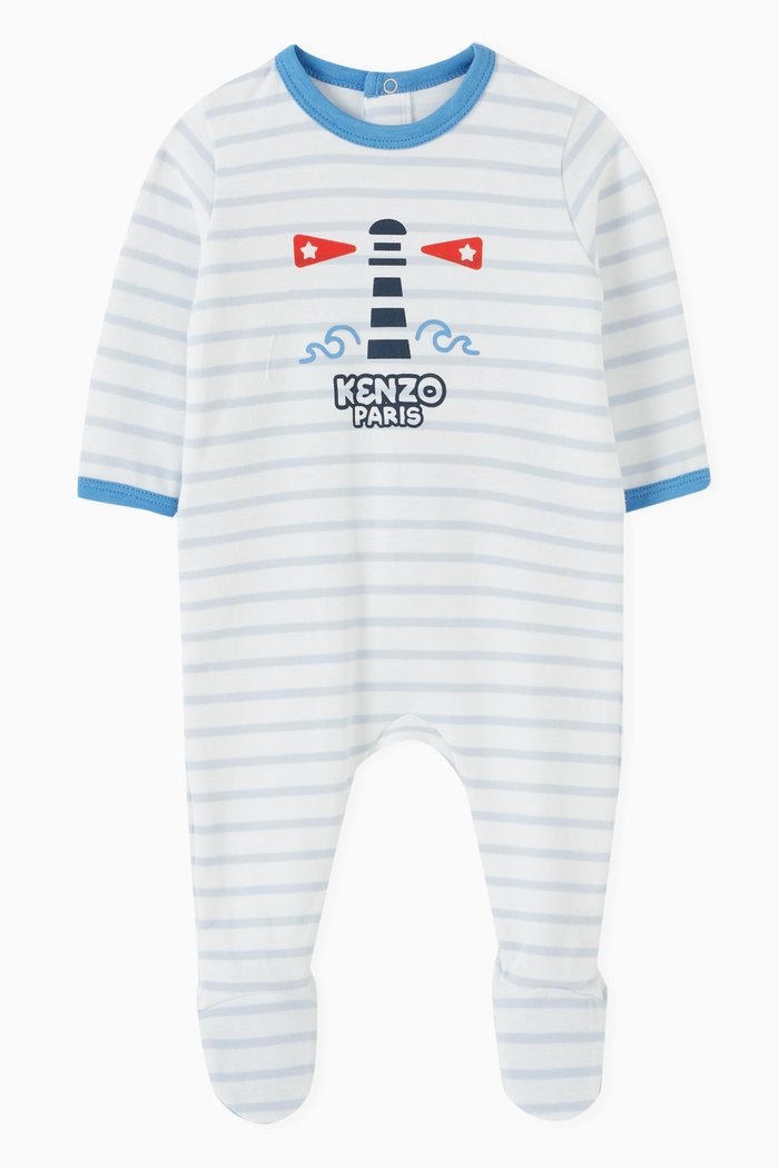 

Striped Logo Sleepsuit in Cotton Blend, White