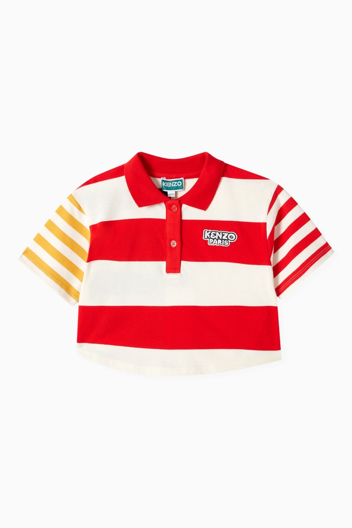 

Striped Polo Shirt in Cotton, Red