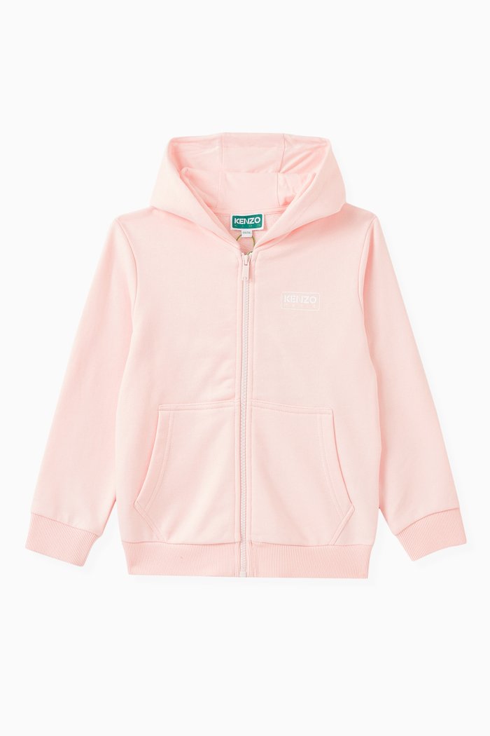 

Logo-print Zip-up Hoodie in Cotton Fleece, Pink