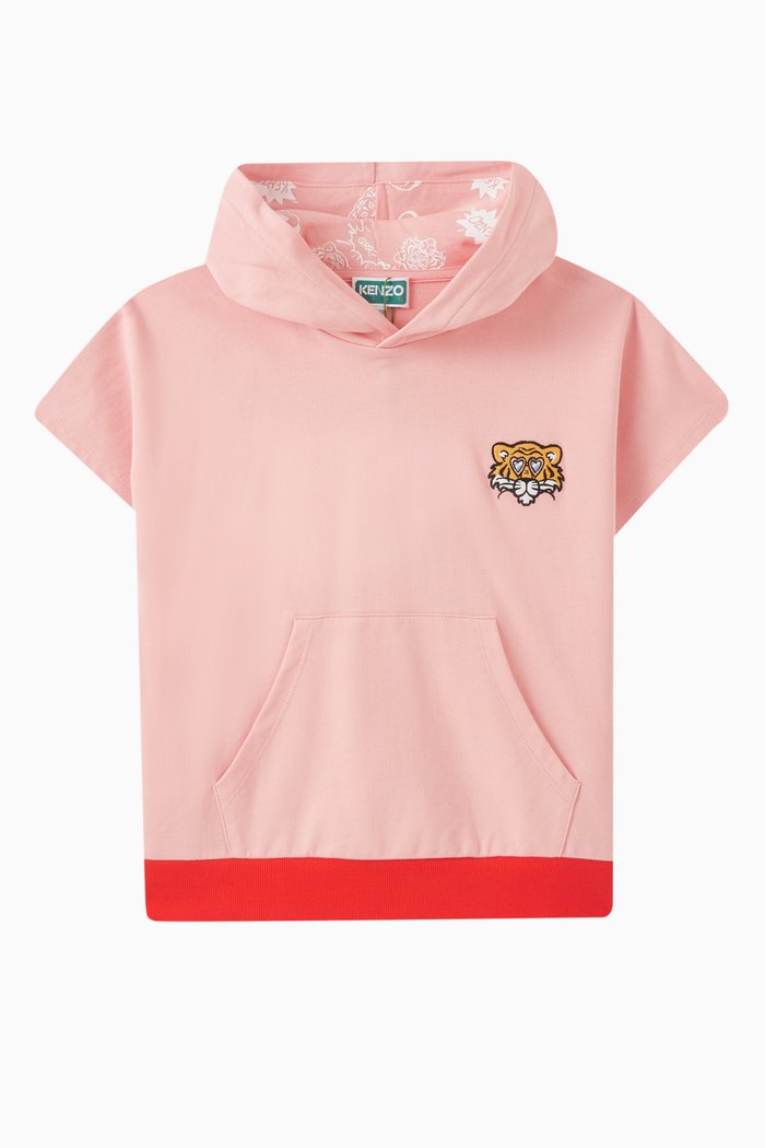 

Tiger Short-sleeved Hoodie in Cotton-fleece, Pink