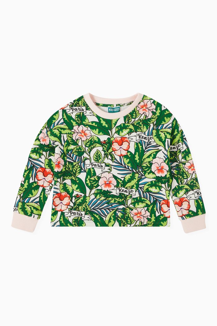 

Floral-print Sweatshirt in Cotton, Green