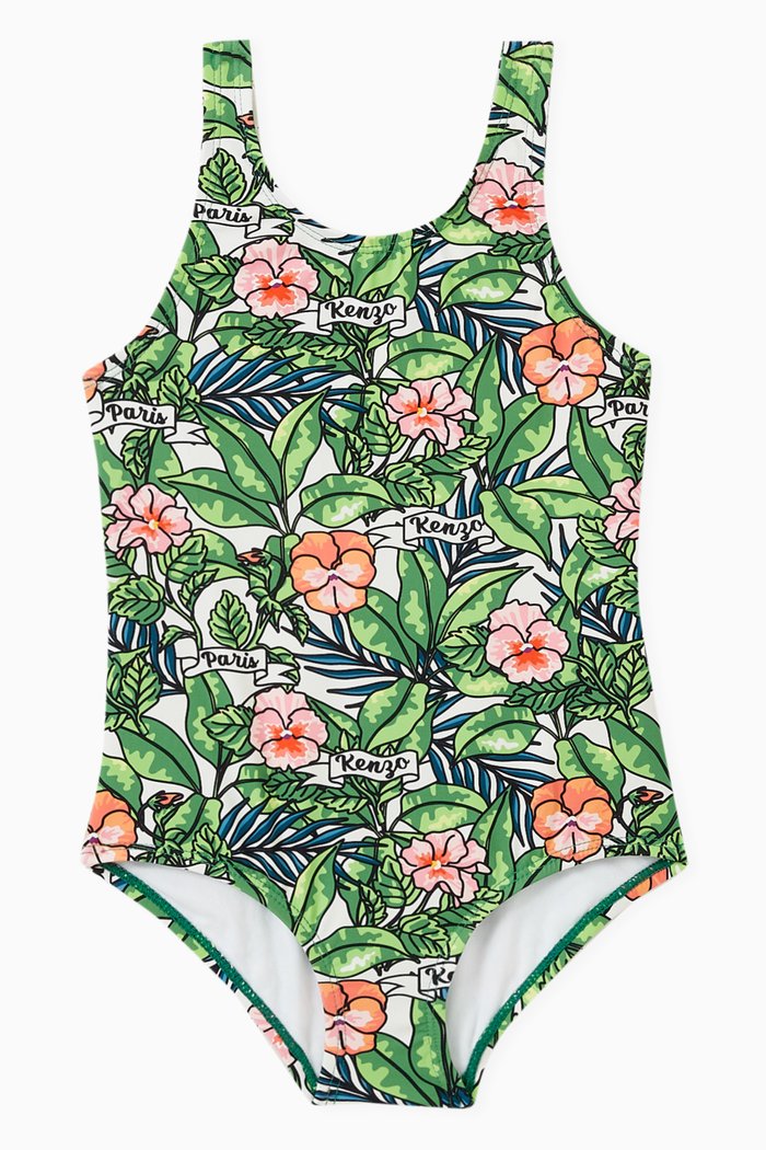 

Boke-flowers U-neck One-piece Swimsuit, Green