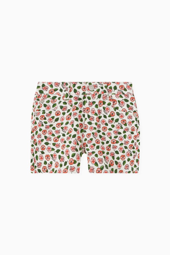 

Floral-print Shorts in Cotton Twill, White