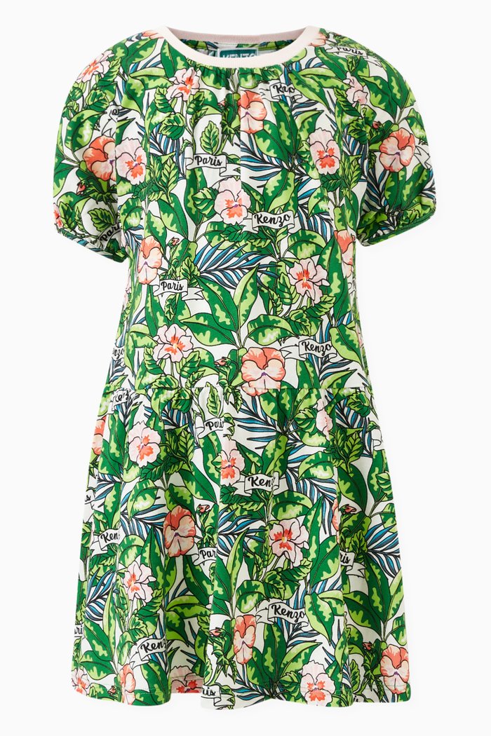 

Floral-print Dress in Cotton Jersey, Green