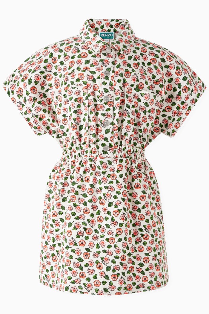 

Floral-print Shirt Dress in Cotton, White