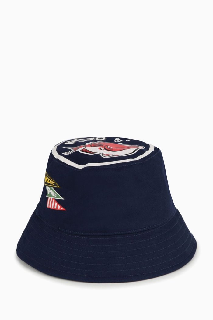 

Graphic-print Logo Bucket Hat in Cotton, Blue