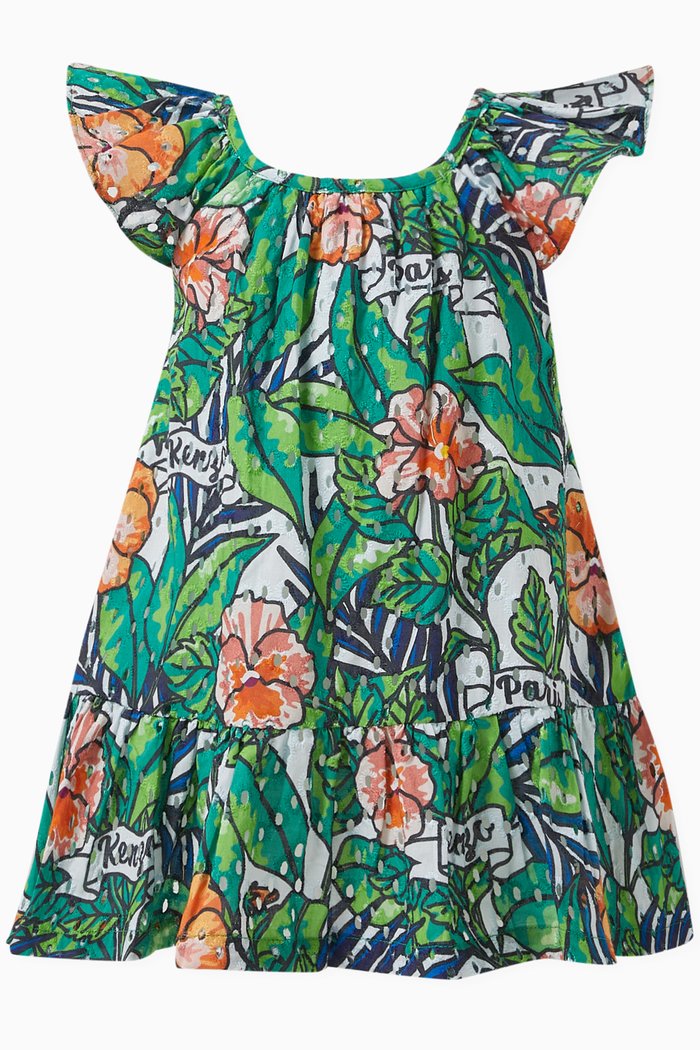

Floral-print Ruffled Broderie Anglaise Dress, Green