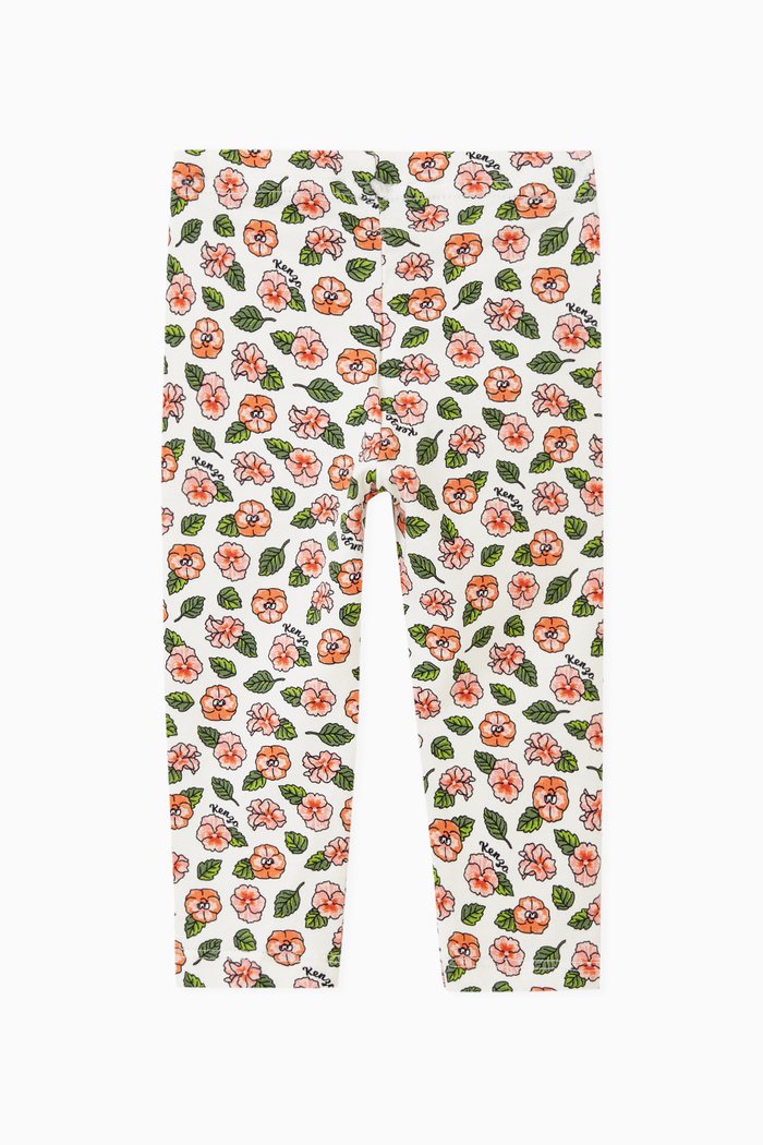

All-over Floral Print Leggings in Cotton-blend, White