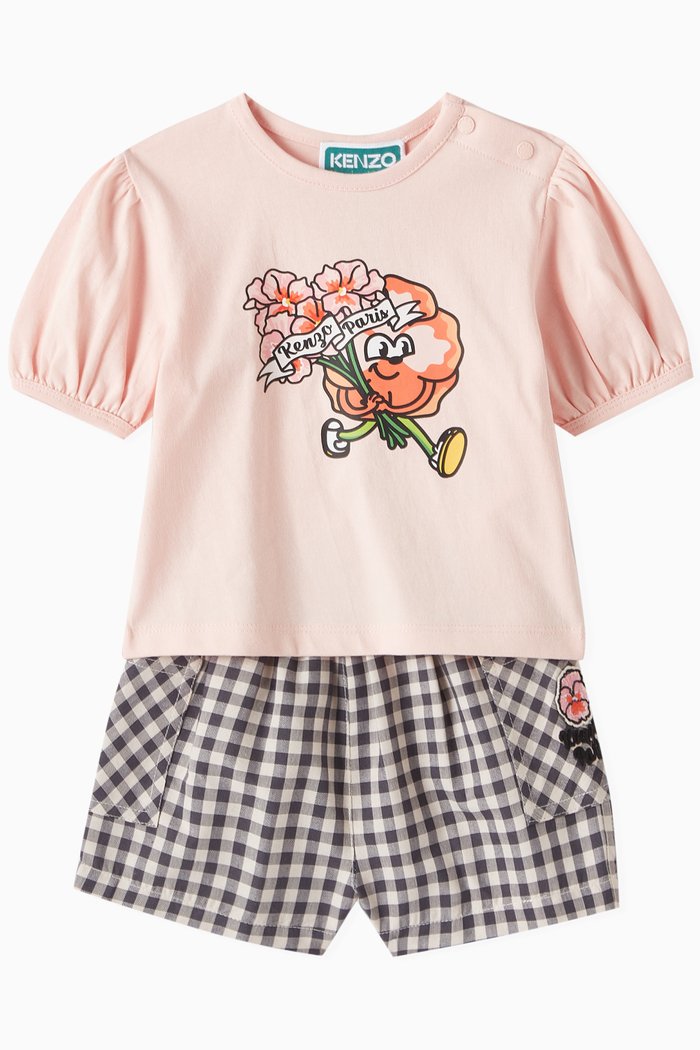 

Logo Print T-shirt & Shorts Set in Cotton, Grey