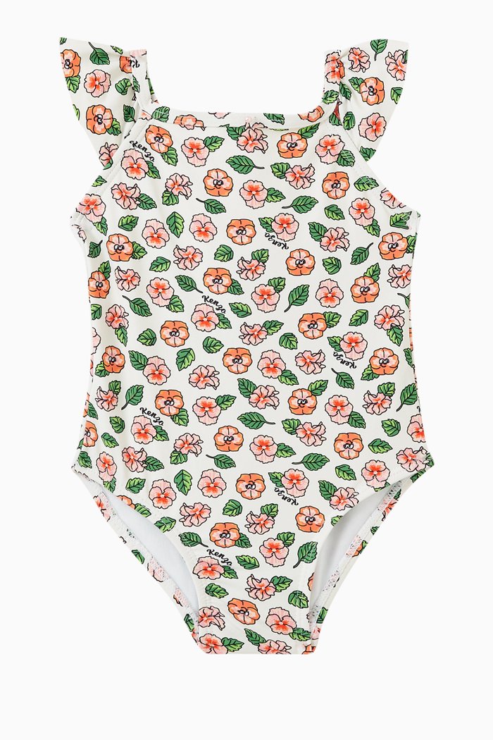 

All-over Floral-logo Print One-piece Swimsuit, White