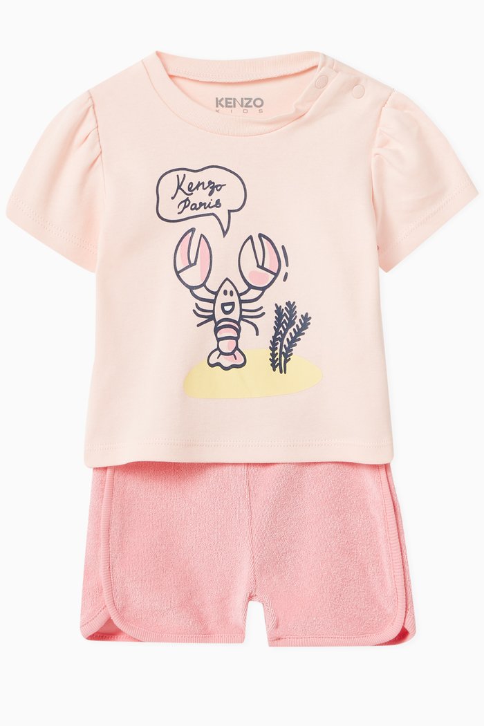 

Graphic-print T-shirt & Shorts Set in Cotton, Pink