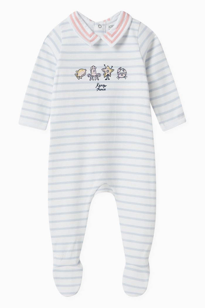 

Graphic-print Striped Sleepsuit in Cotton-blend, White