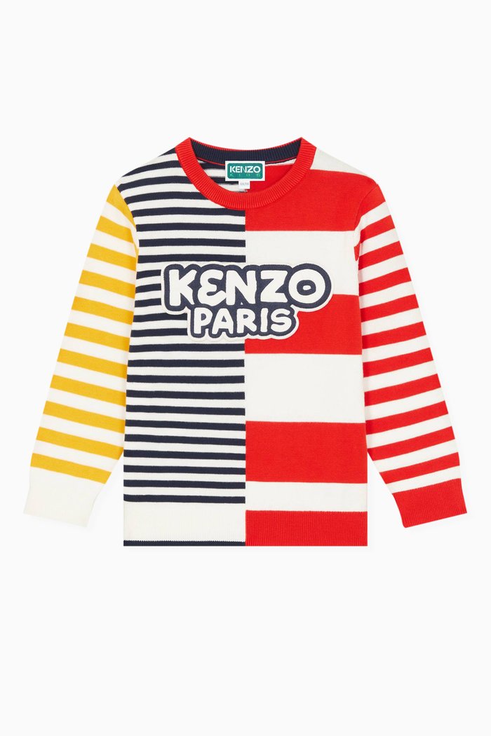 

Sailor Striped Logo Sweatshirt in Cotton Knit, Red