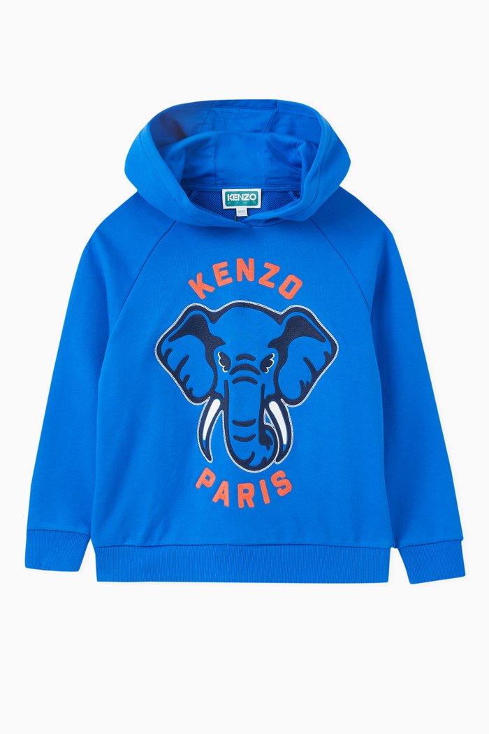 

Elephant Logo Hoodie in Cotton Fleece, Blue